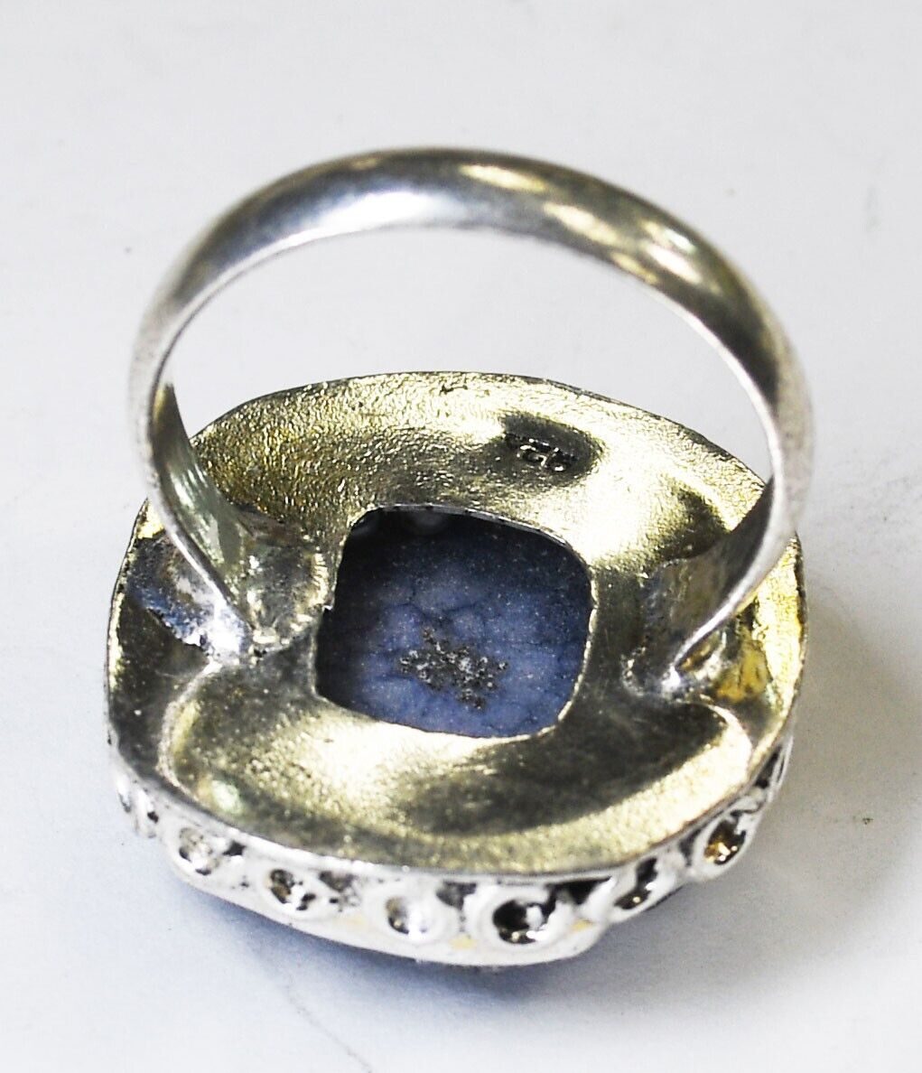 Sterling Silver Blue Druzy Quartz Hoop Halo Ring 25mm Size 9