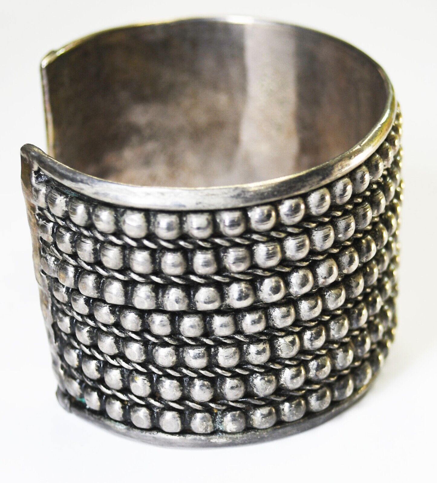 Sterling Silver Seven 7 Row Dot Wide Cuff Bracelet 42mm 7.5" Wrist