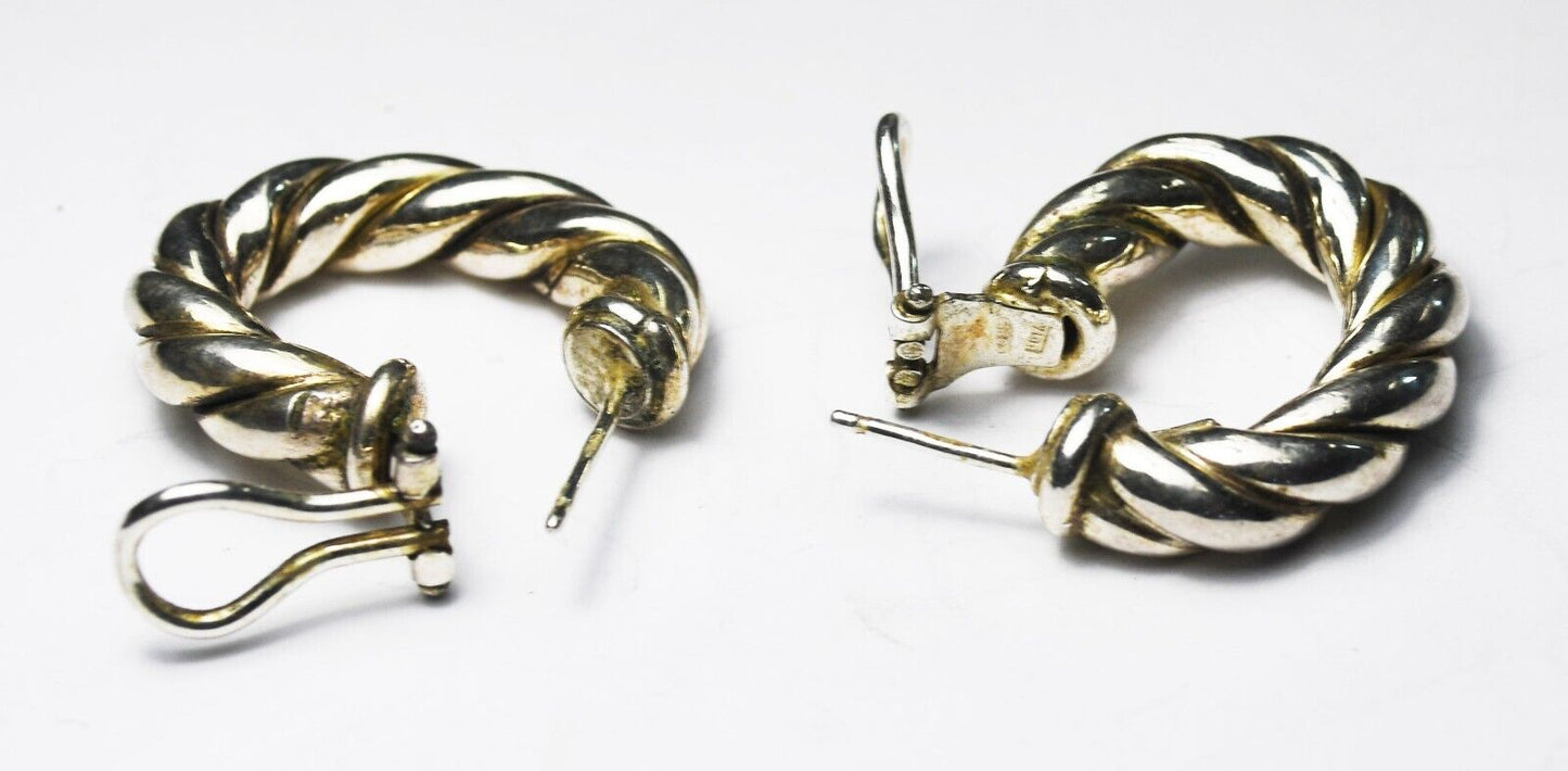 Sterling Silver Vior Italy Twist Cable Hoop Earrings 31mm x 6mm