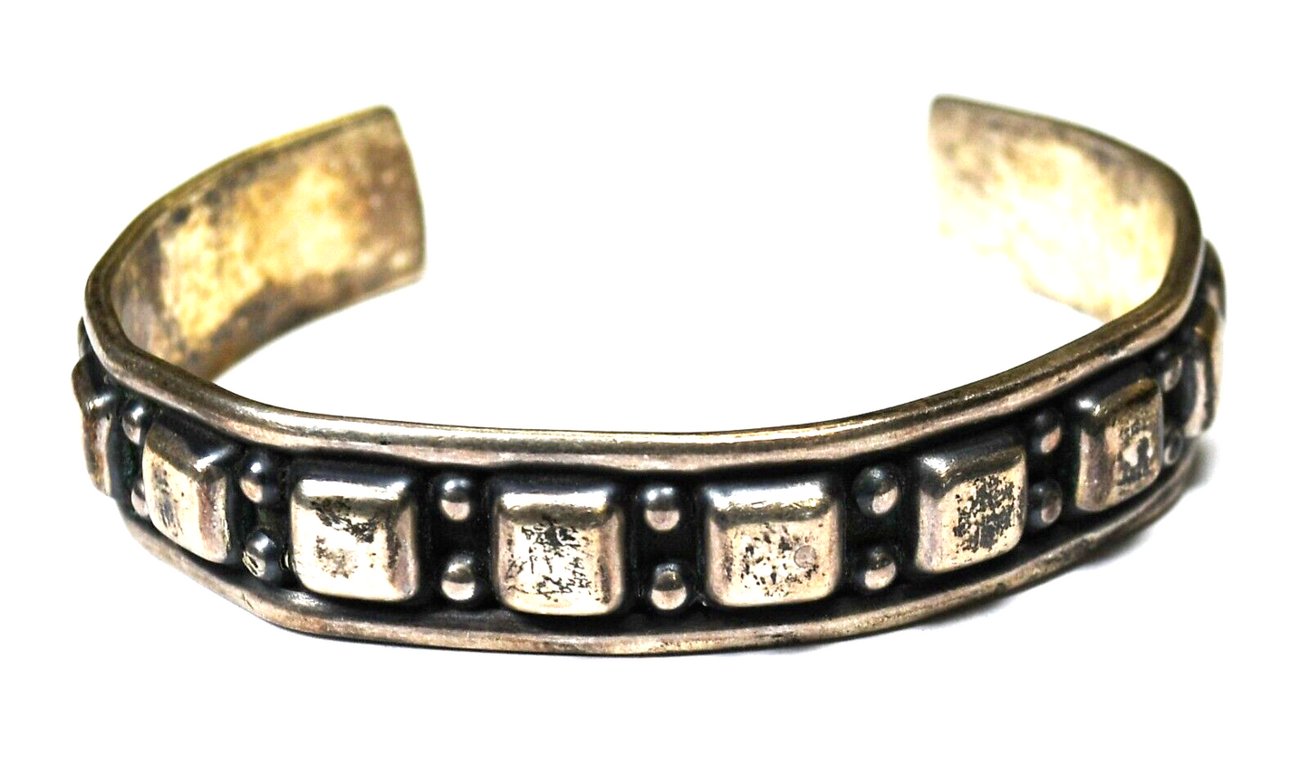 Sterling Silver Square Dot Cuff Bracelet 12mm 7.25"