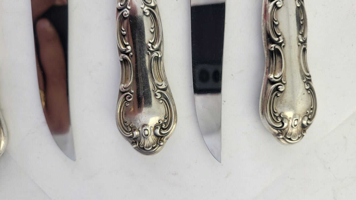 5 Gorham Strasbourg Sterling/Stainless Steak Knives 9 1/2" Henckels Blade