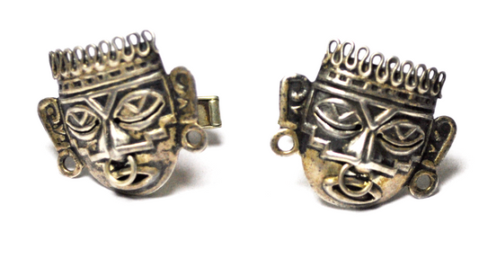 Vintage Sterling Silver Tiki Mask Aztec Warrior Cufflinks 25mm H Eagle 28