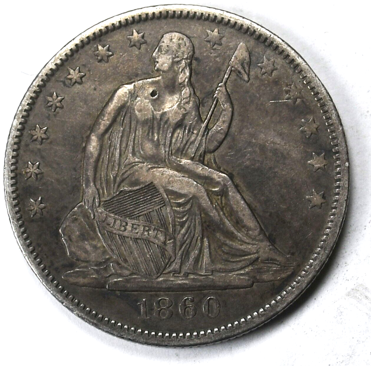 1860 O 50c Seated Liberty Silver Half Dollar Fifty Cents New Orleans Graffiti