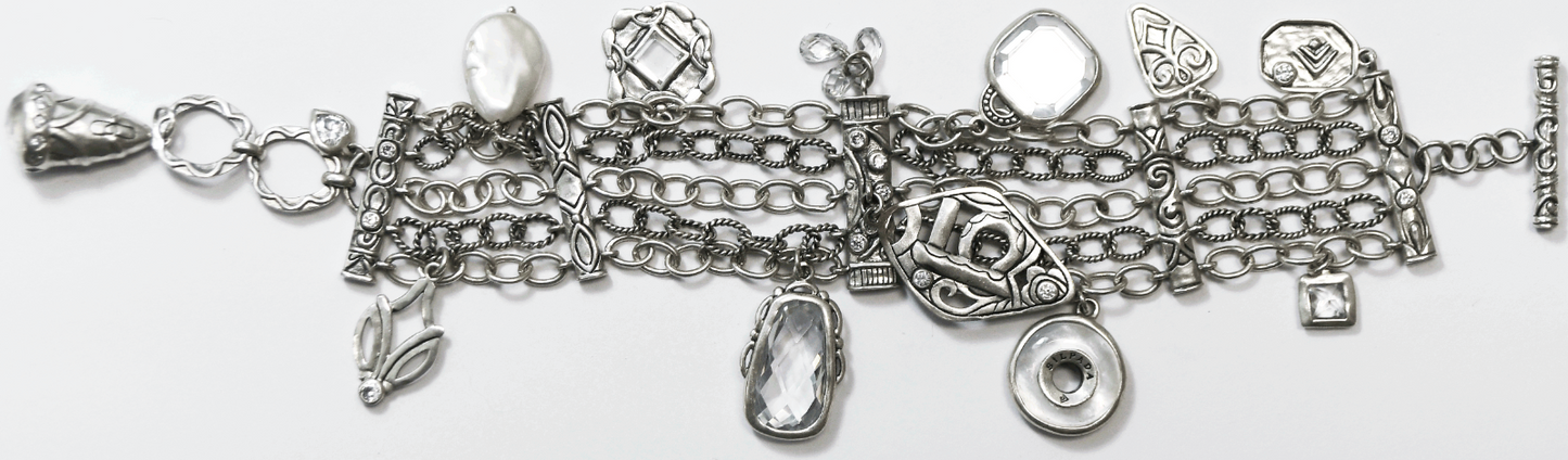 Sterling Silpada Five Chain Charm Toggle 32mm Wide Bracelet 8.25"  56.8g