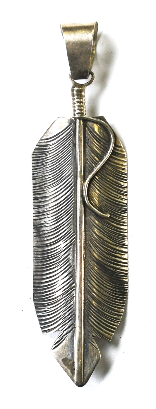 Sterling Silver DB Feather Pendant 23mm Pendant 3.5"