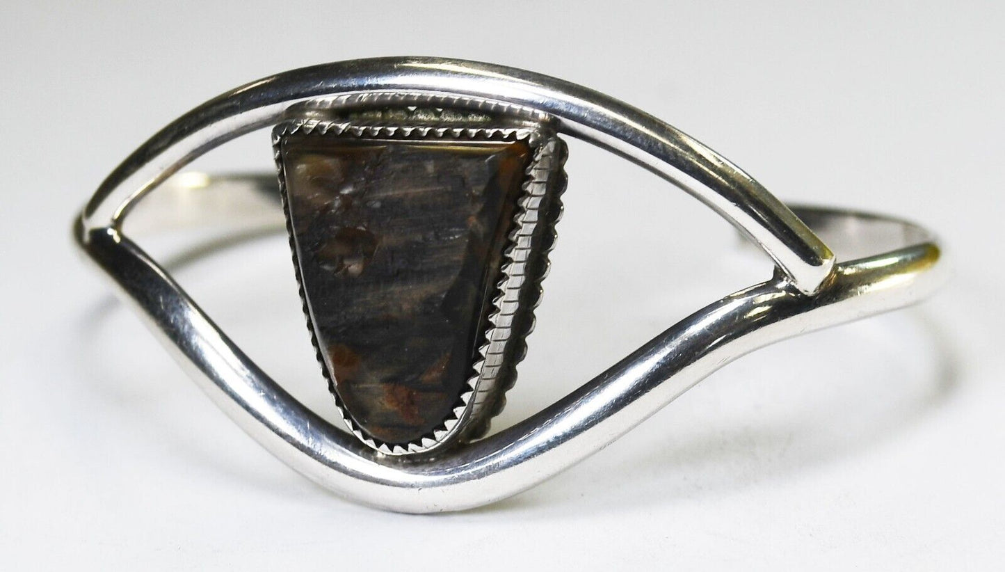 Sterling Silver Jayne Beer Rough Tiger's Eye Cuff Bracelet 29mm 6.5" Wrist