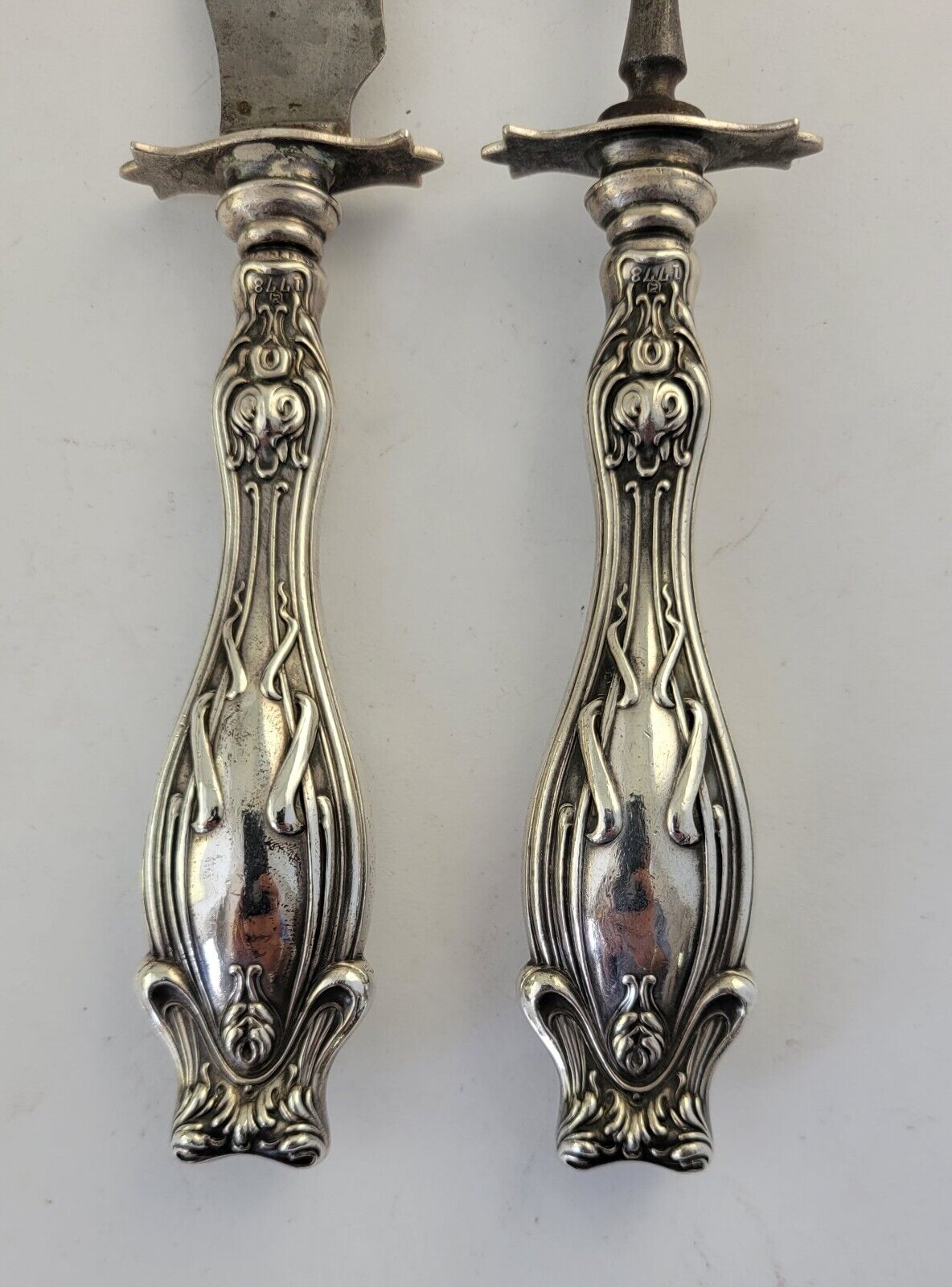 Art Nouveau Sterling Silver  Carving Set Knife & Fork