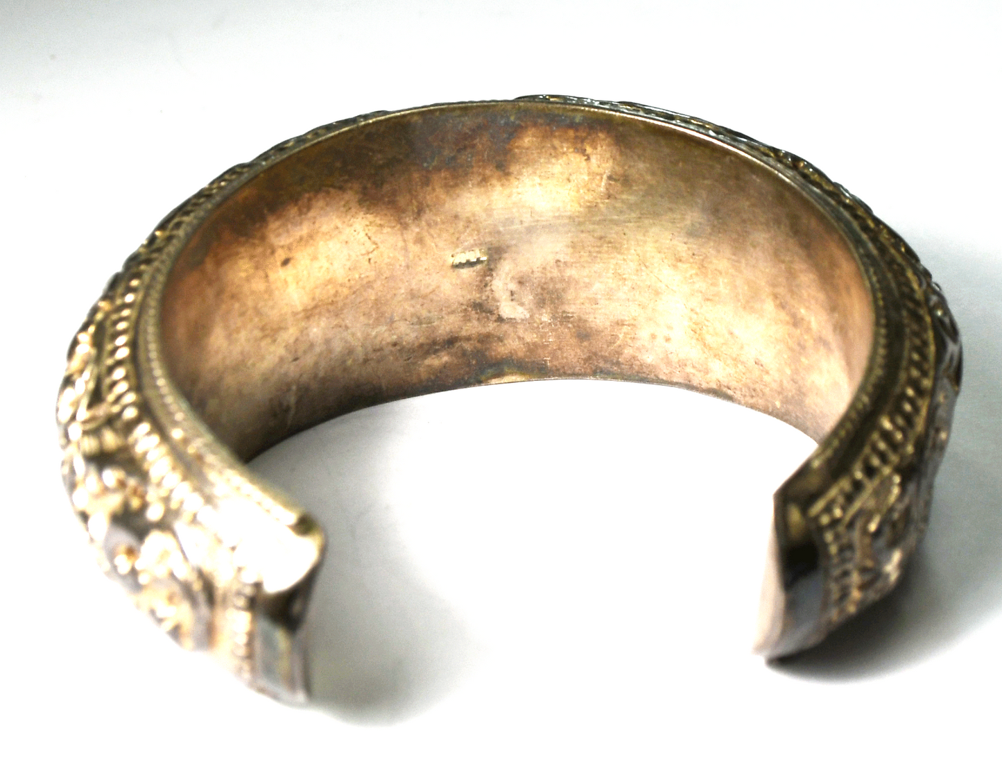 Sterling Silver Floral Flower Repousse Hollow 25mm Cuff Bracelet 6-3/4" Wrist