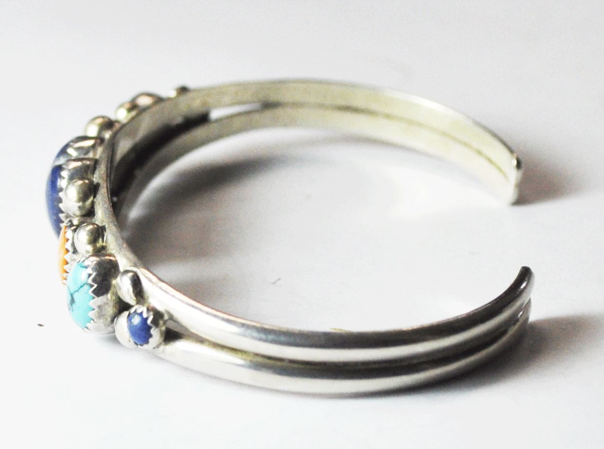 Sterling Bernyse Chavez Spiny Oyster Turquoise Lapis Split Cuff Bracelet 14mm