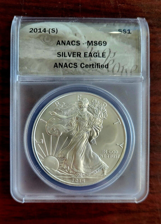 2014 (S) $1 American Silver Eagle ANACS MS69 Silver Dollar .999 Fine Silver 1oz.