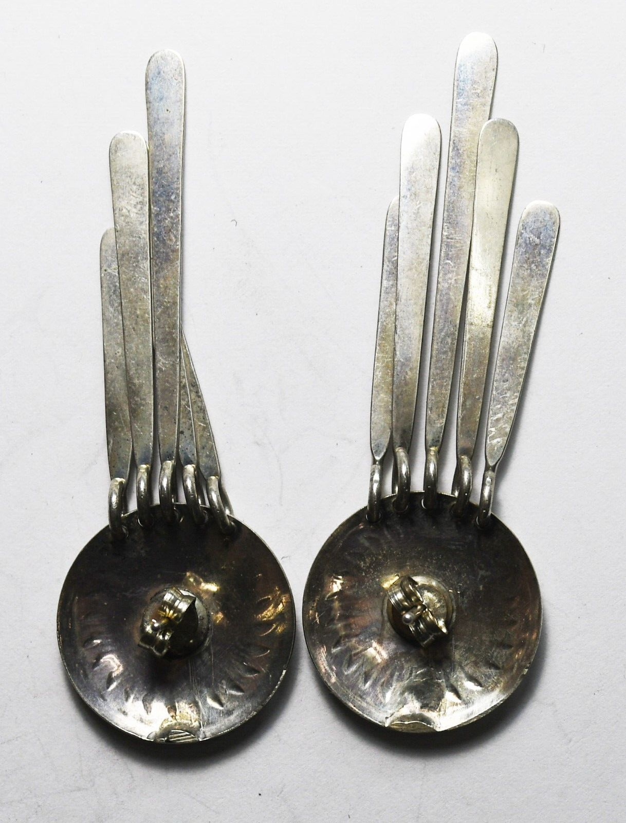 Silver Tone Round Concho Beaded Dangle Earrings 56mm x 19mm