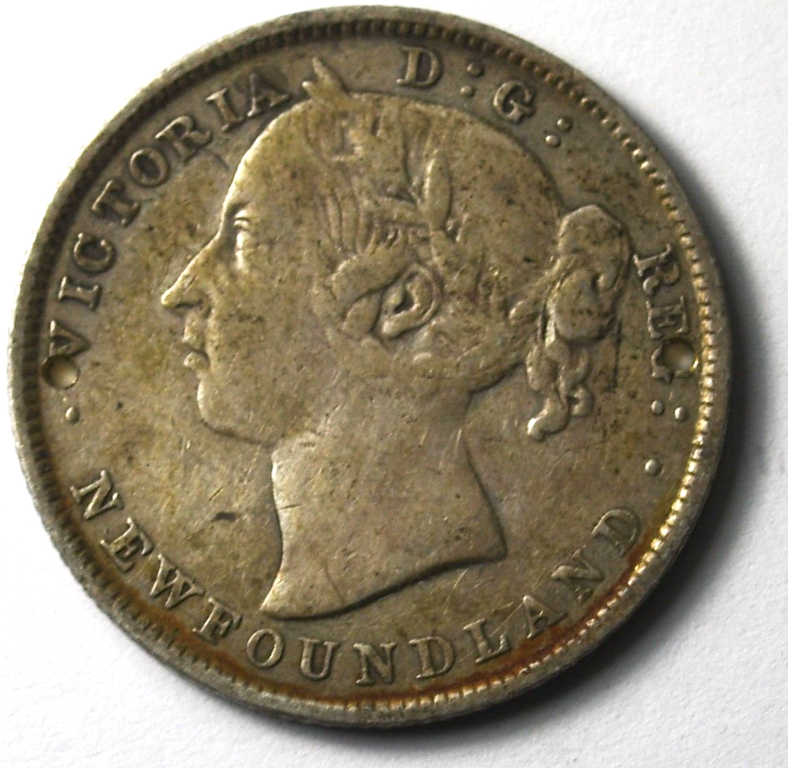 1894 20c Canada Newfoundland Twenty Cents KM# 4 Holes