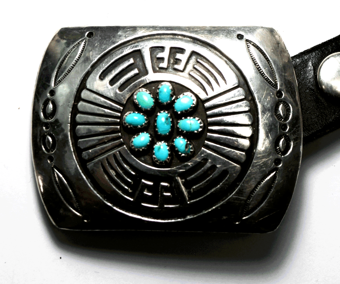 Sterling Rosco Scott Turquoise 76mm x 57mm Buckle 23mm 40" Buffalo 5c Belt