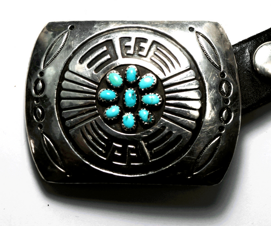 Sterling Rosco Scott Turquoise 76mm x 57mm Buckle 23mm 40" Buffalo 5c Belt