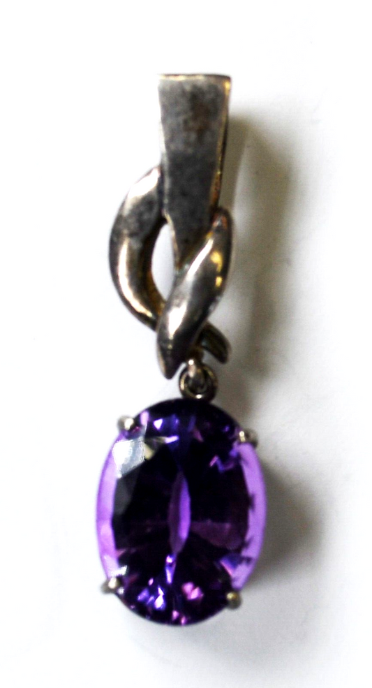 Sterling Turquoise Purple Amethyst Dangle Pendant 40mm x 12mm