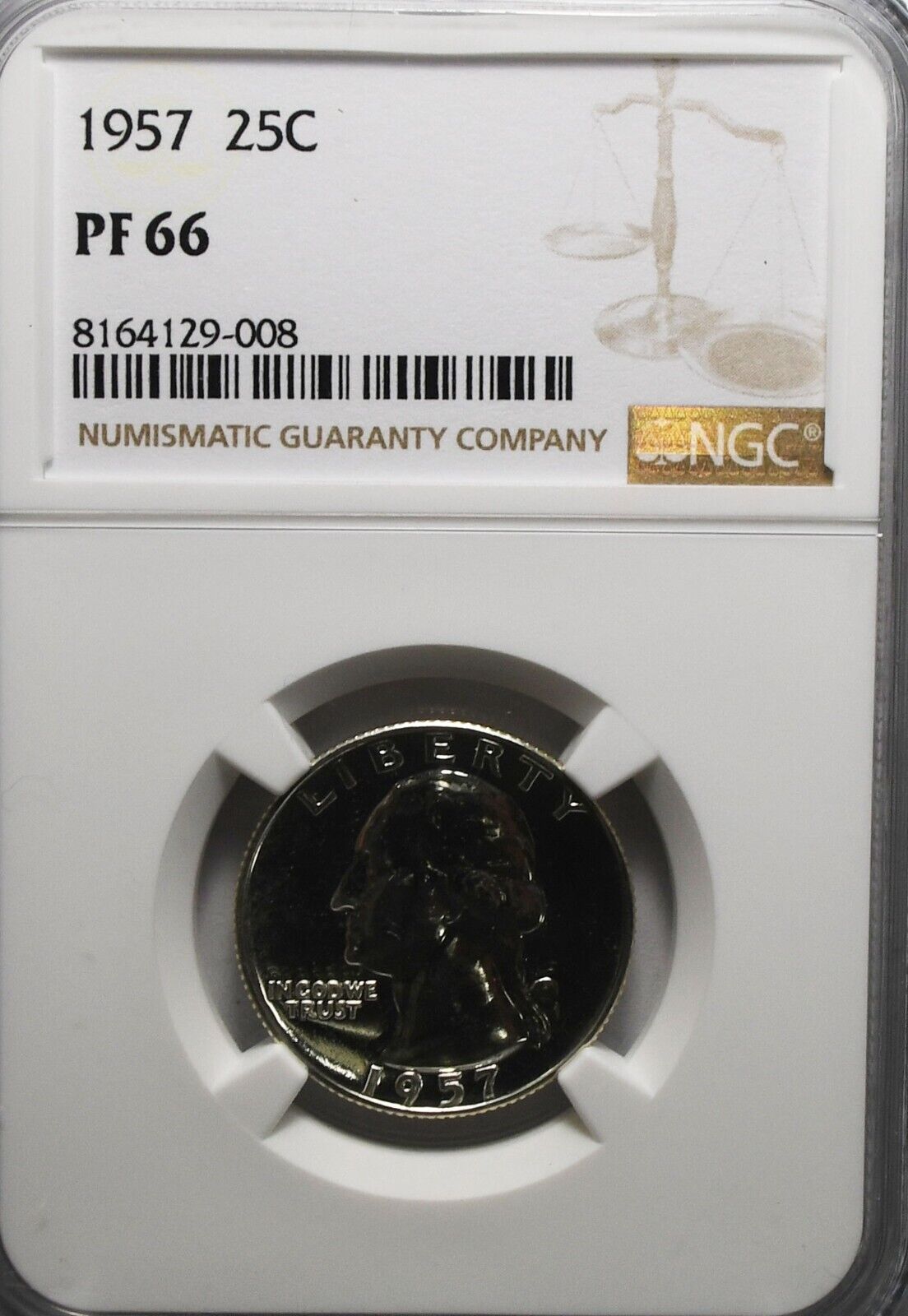 1957 25c Washington Proof Silver Quarter Dollar NGC PF66