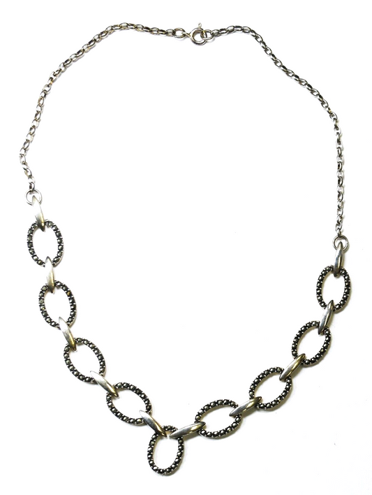 Sterling Silver 12x16mm Oval Link Marcasite Necklace 16"