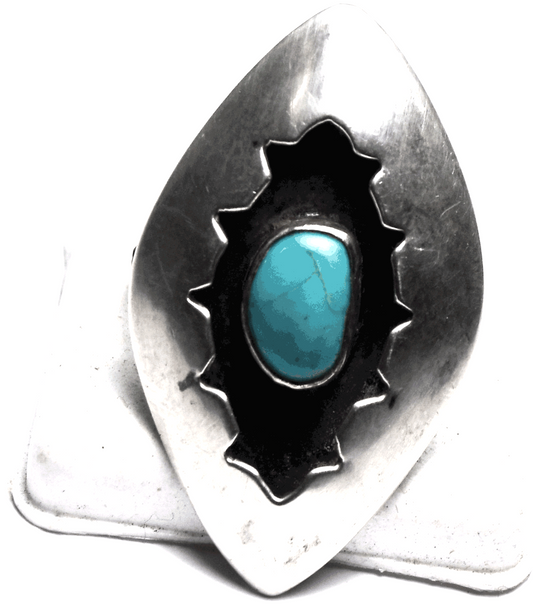 Antique Sterling Silver Shadow Box Ellipse Turquoise 41mm Ring Size 13