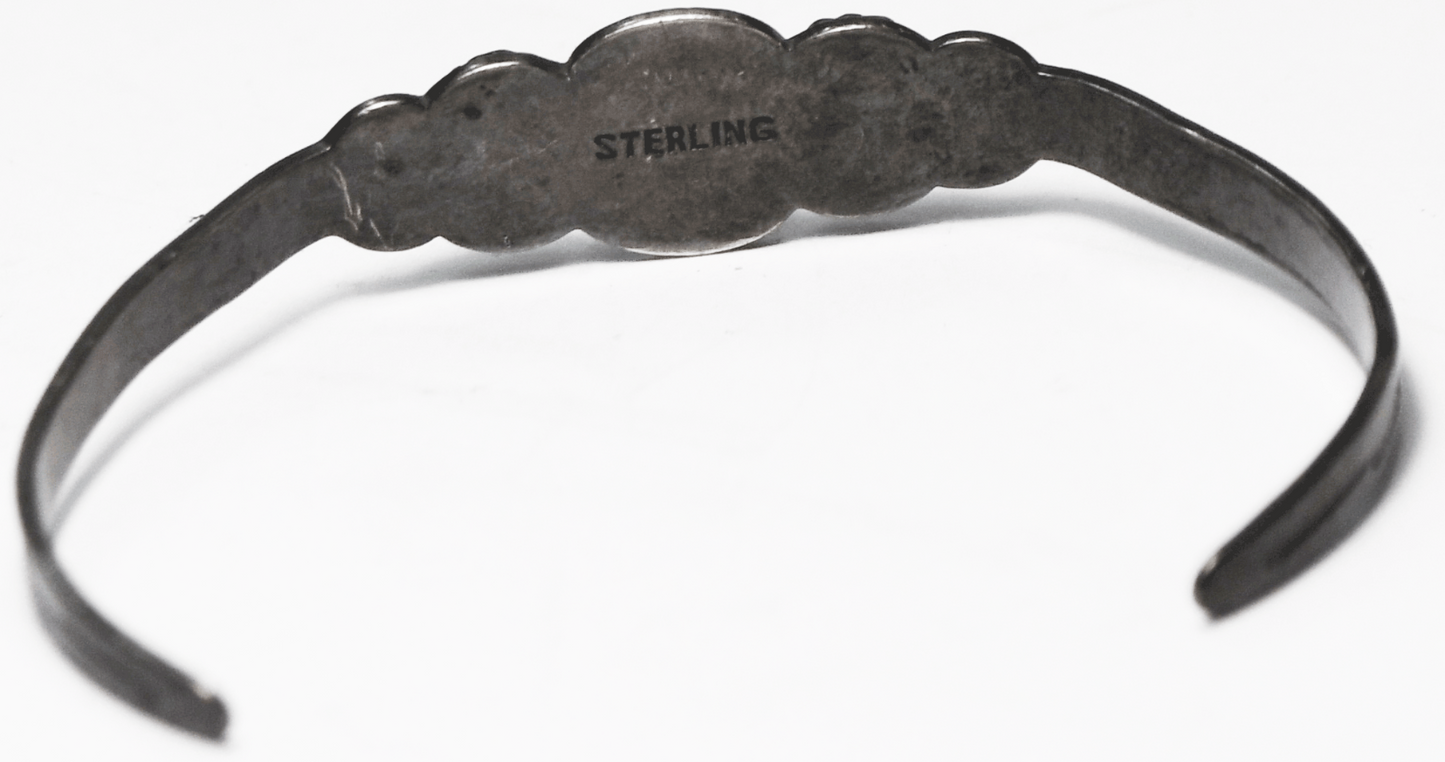 Sterling Silver Antique Small Child's Turquoise Cuff 10mm Bracelet 5" Wrist