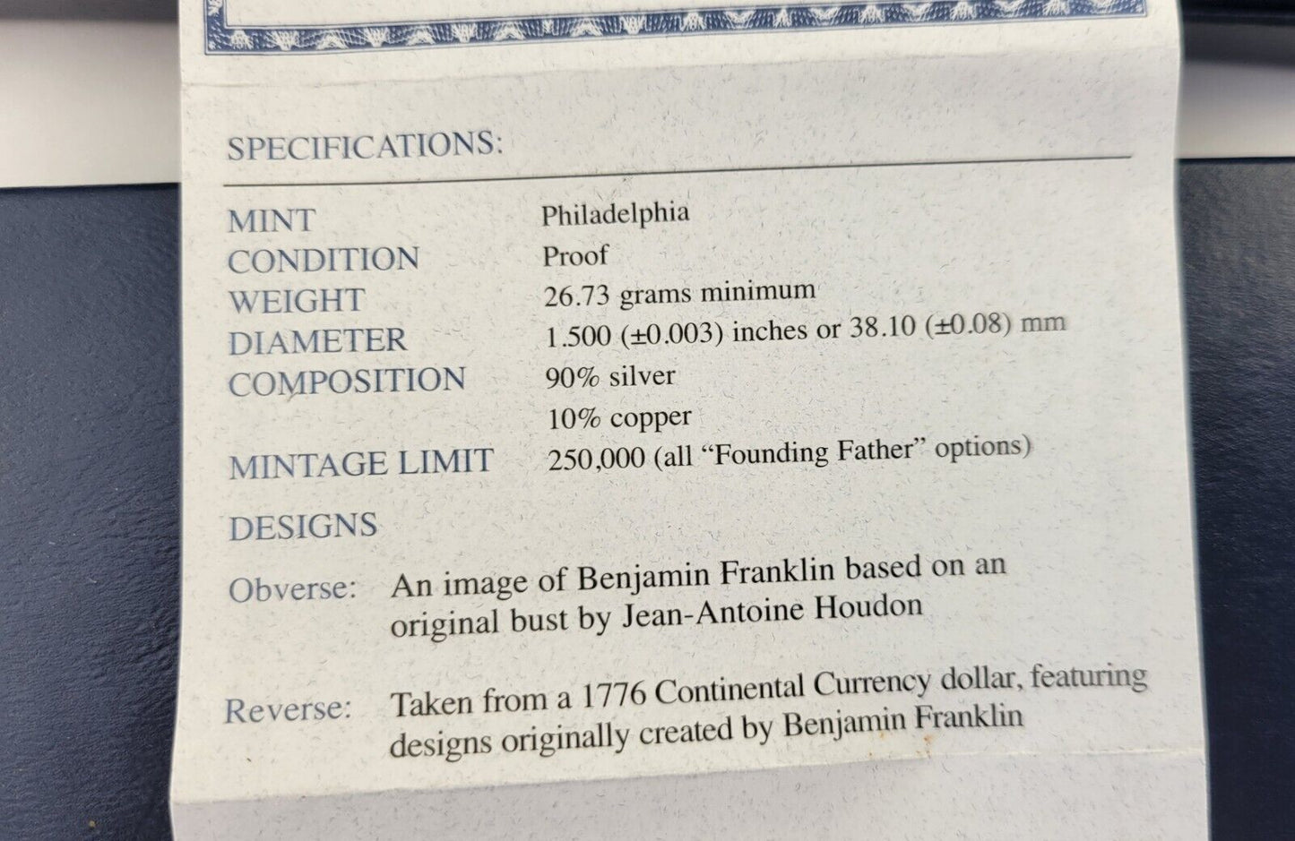 2006-P Benjamin Franklin Commemorative Proof Silver Dollar Coin Boxed w/COA