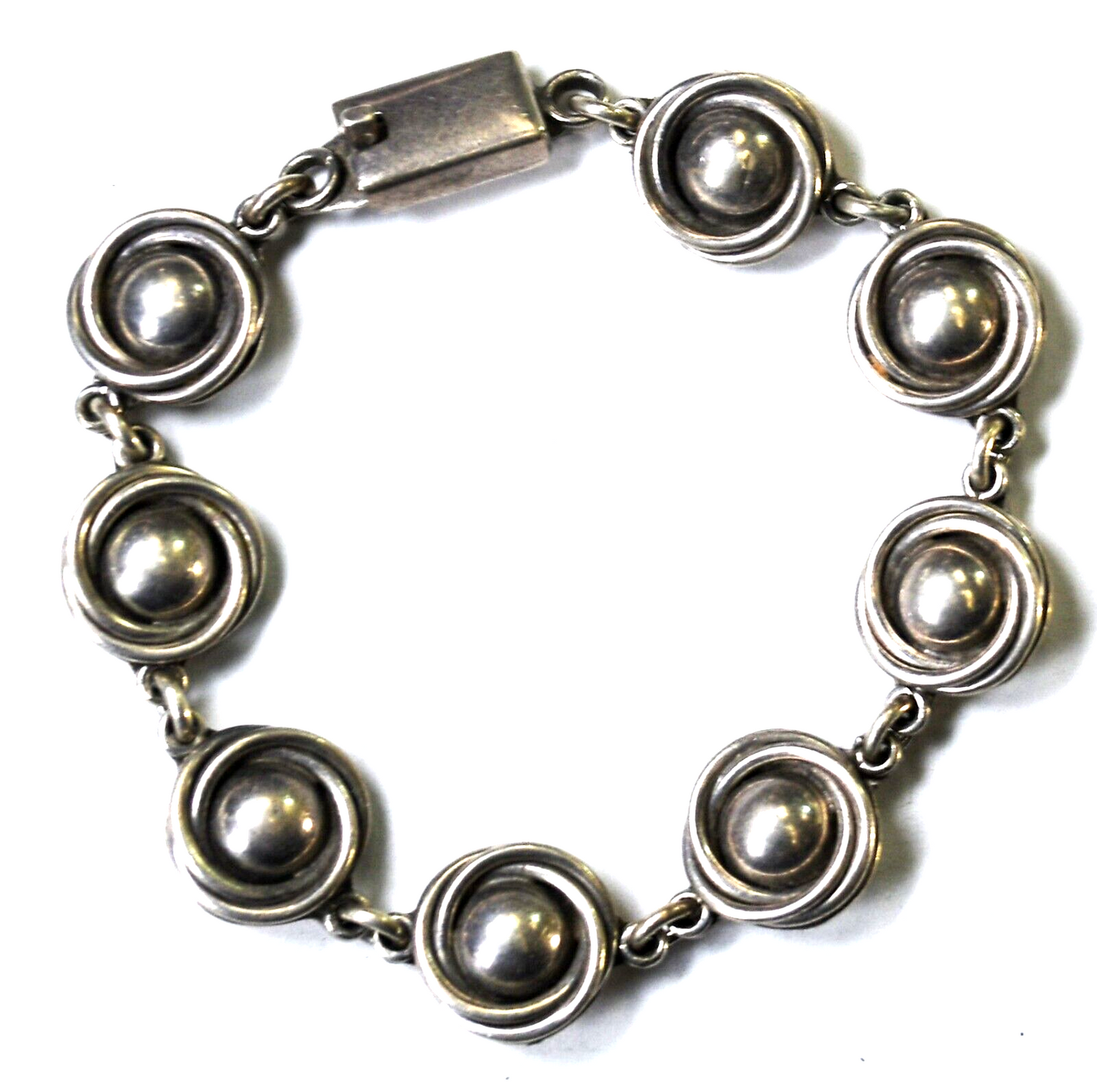 Sterling Silver Round Nest Spiral Link 13mm 7" Bracelet
