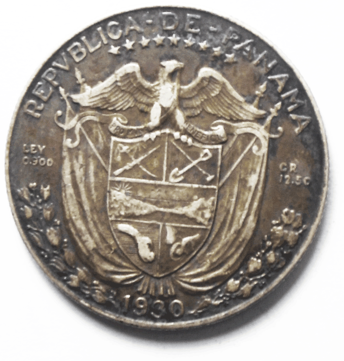 1930 Panama 1/2 Half Balboa Silver Coin KM# 12.1