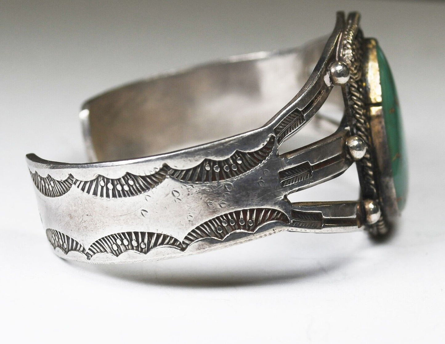 Sterling Vintage 6 Arrows Teardrop Turquoise Cuff Bracelet 30mm 6.5" Wrist
