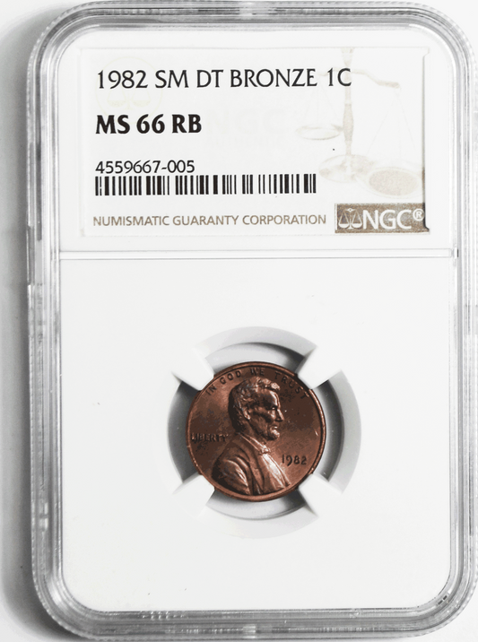 1982 1c Lincoln Memorial Cent One Penny NGC MS 66 RB Small Date Bronze