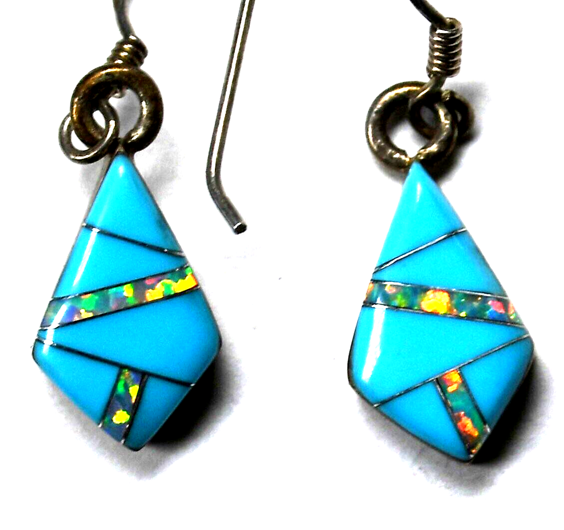 Sterling Turquoise Opal Inlay Earrings 29mm x 8mm