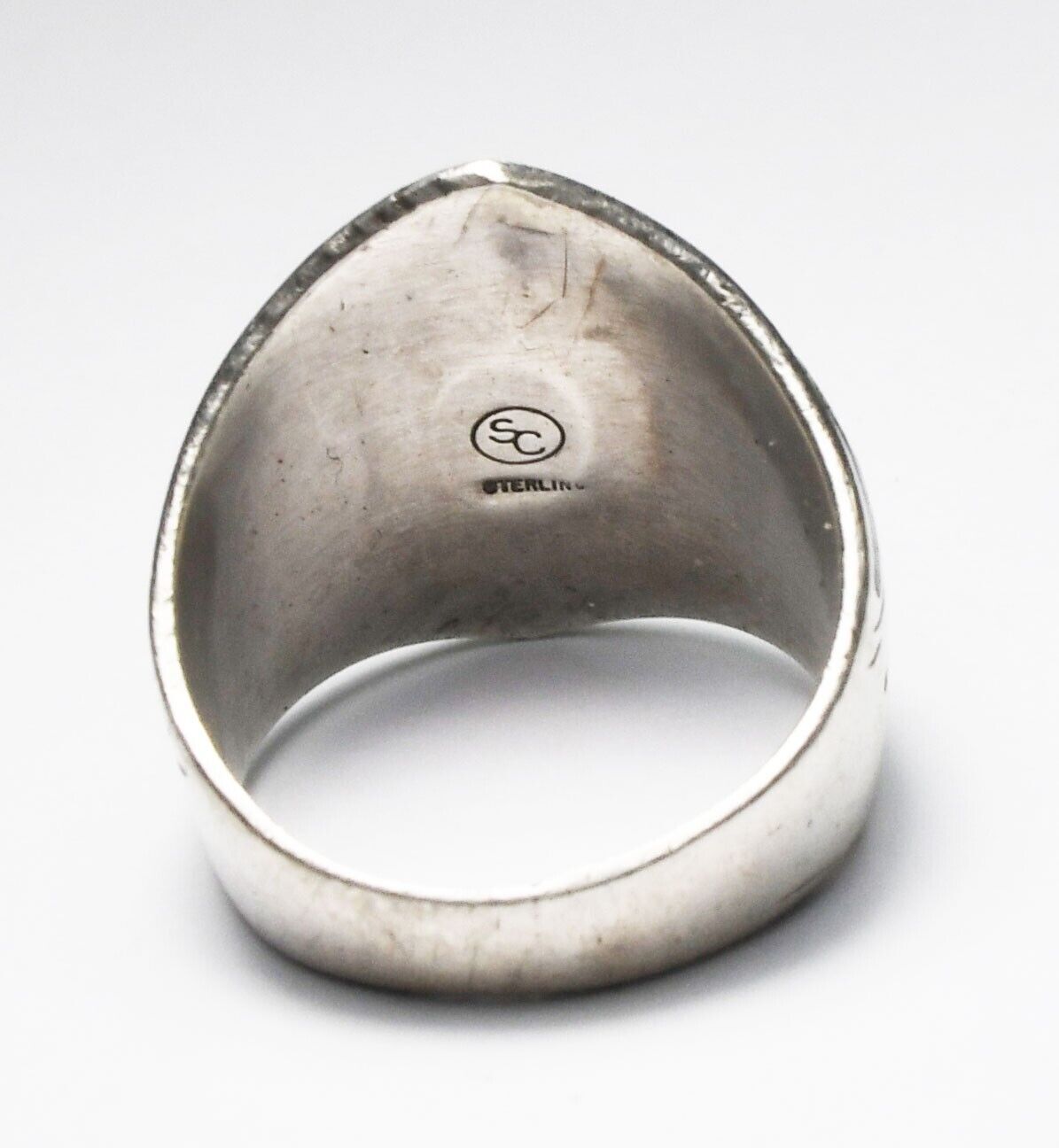 Sterling Signed SC Turquoise Coral Chip Inlay Ring 25mm Size 9.5