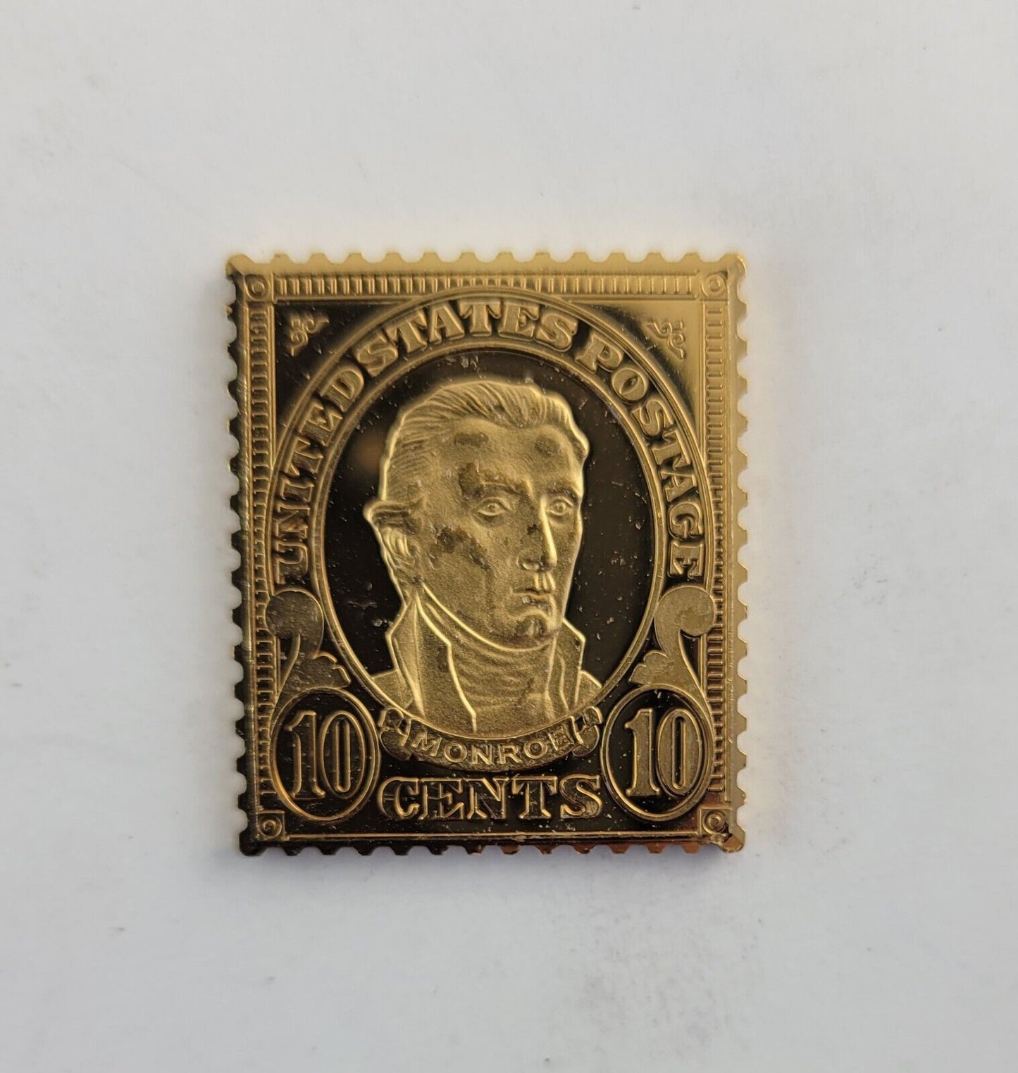 USPS United We Stand .999 Fine Silver Gold Plated Stamp James Monroe .35oz.