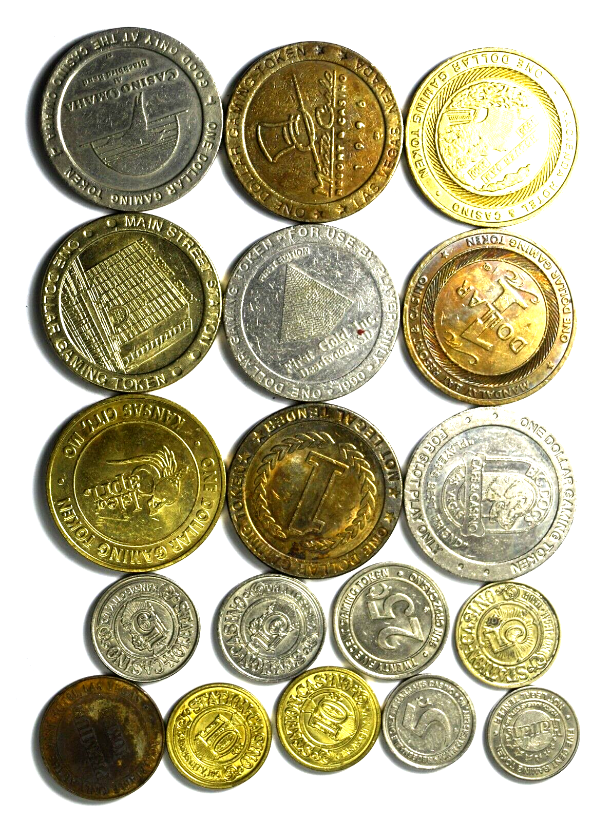 18pc Gaming Casino Slot Token Dollar $1 5c 25c Monte Carlo Omaha Main Street
