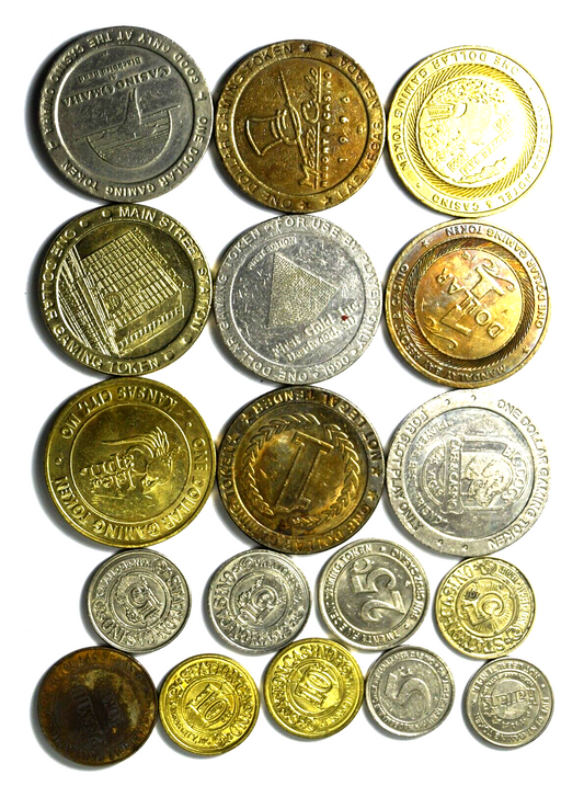 18pc Gaming Casino Slot Token Dollar $1 5c 25c Monte Carlo Omaha Main Street