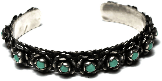 Antique Sterling Silver Flower Cuff Bracelet 9mm 5-3/4" Wrist 16g Missing Flower