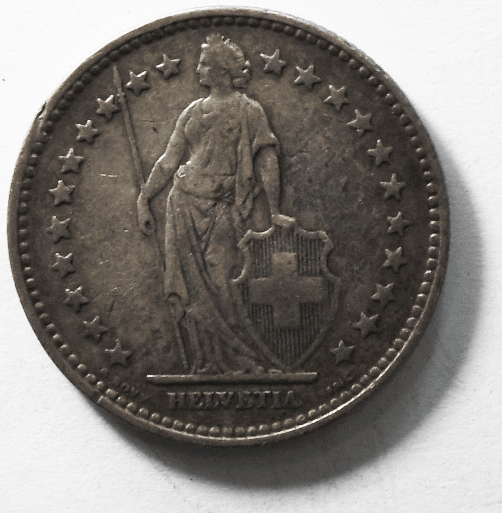 1920 B Switzerland Two 2 Franc Silver Coin KM# 21