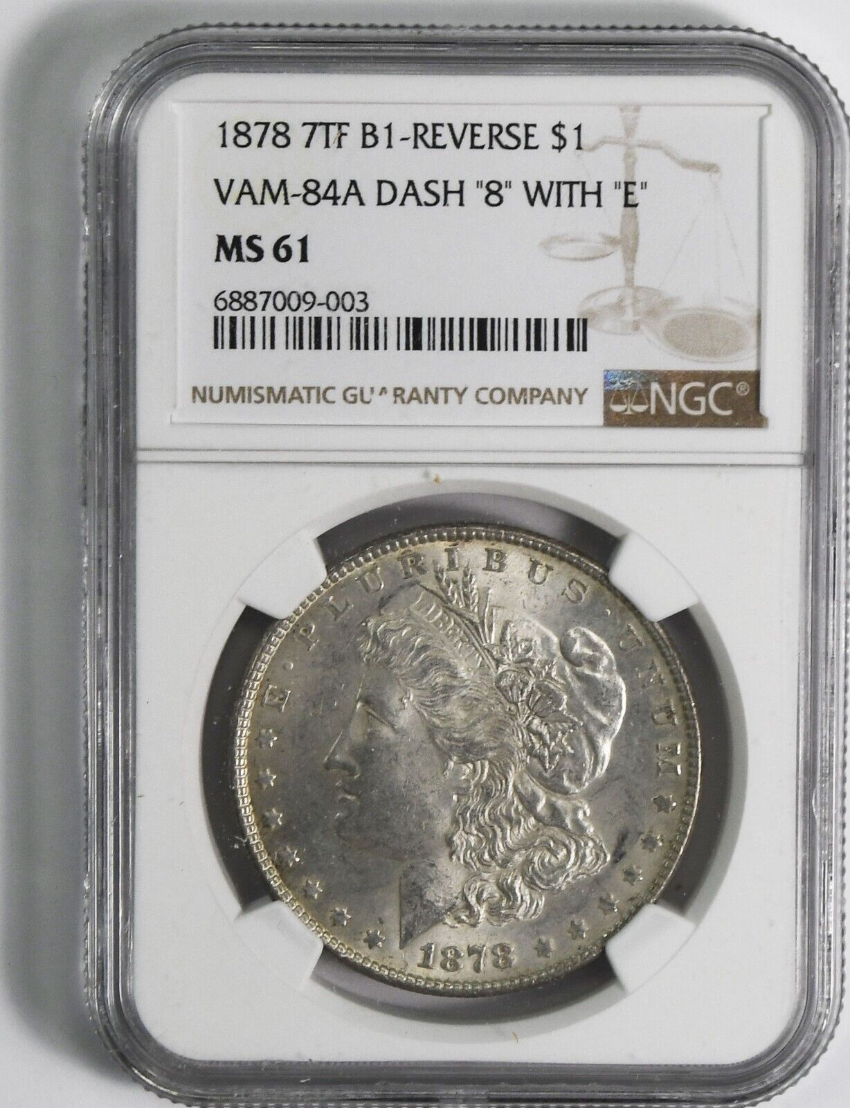 1878 7TF $1 Morgan Silver One Dollar MS61 Philadelphia VAM 84A Dash 8 w/ E