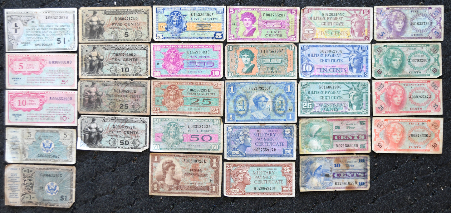 Lot of 28 Different Military Certificate Notes Series 461-661 10c-$1