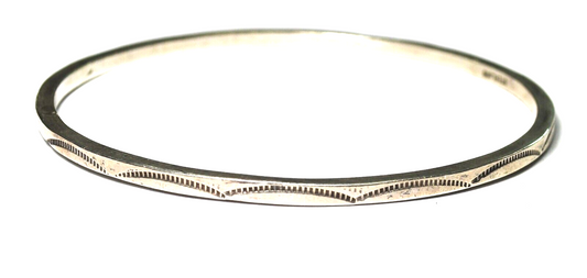 Sterling Silver Striped Wave Bangle Medium Solid Bracelet 3mm