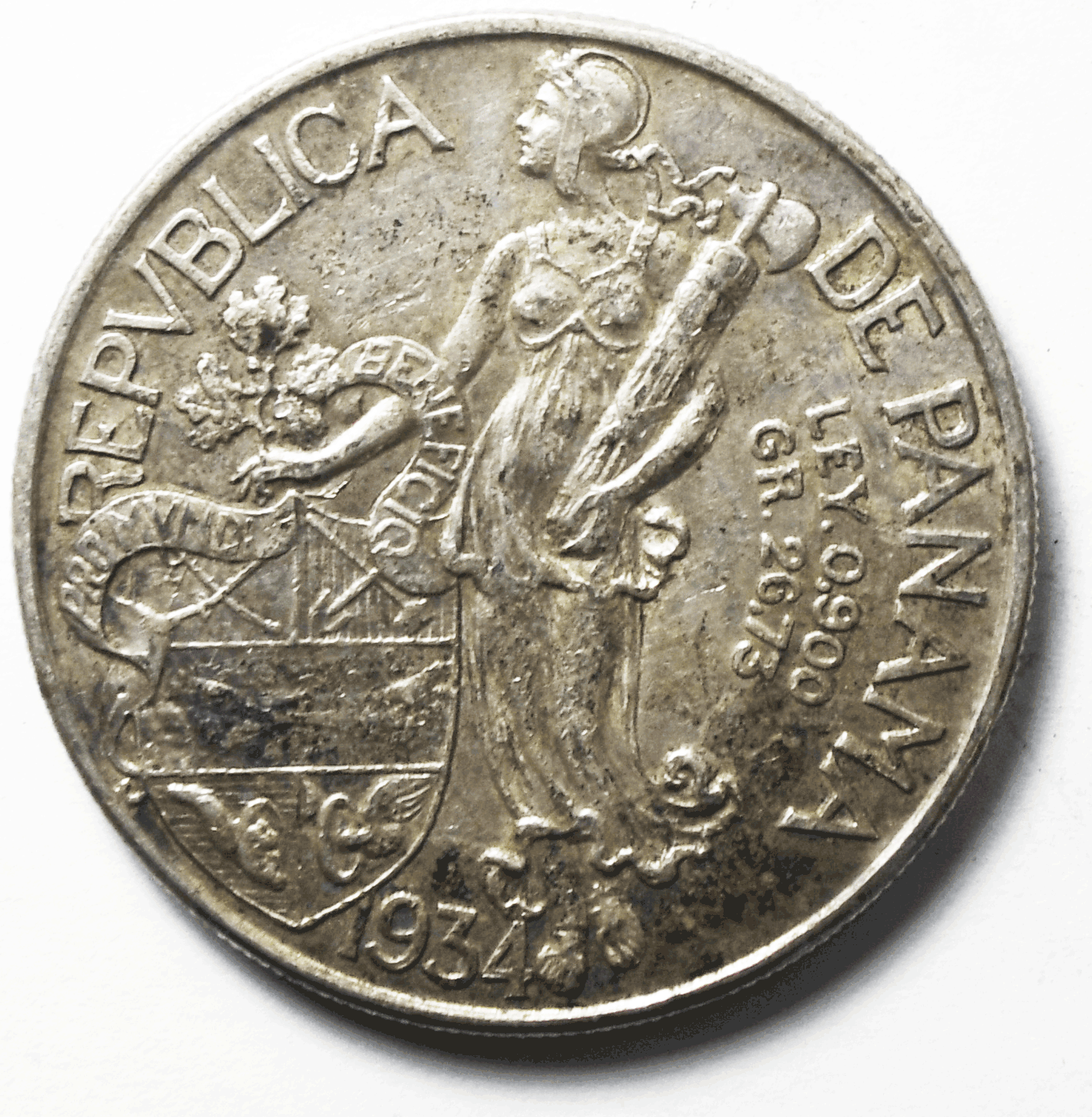1934 Panama Balboa Silver Coin KM# 13
