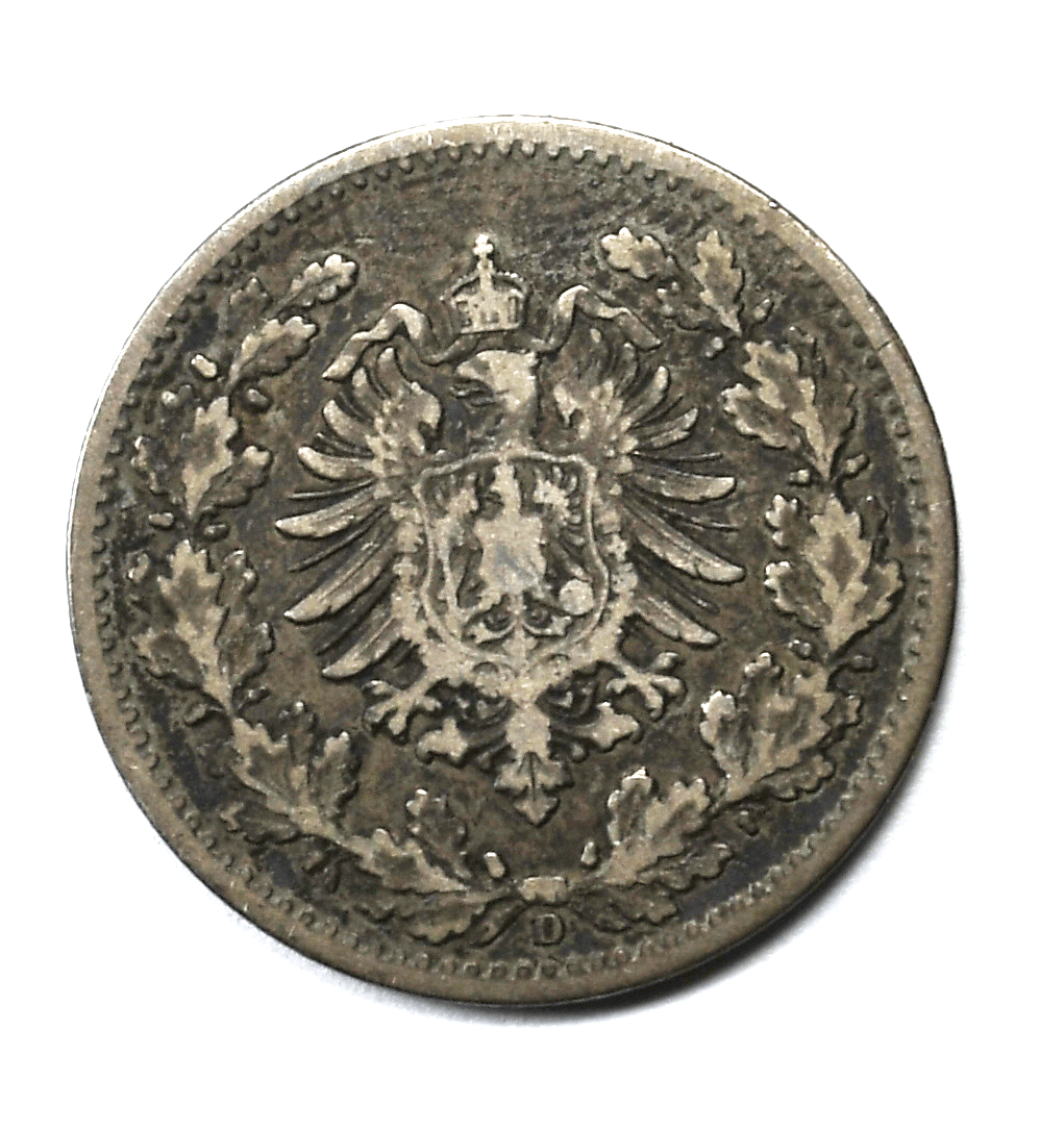 1877 D Germany Empire 50 Pfennig Silver Coi KM# 8