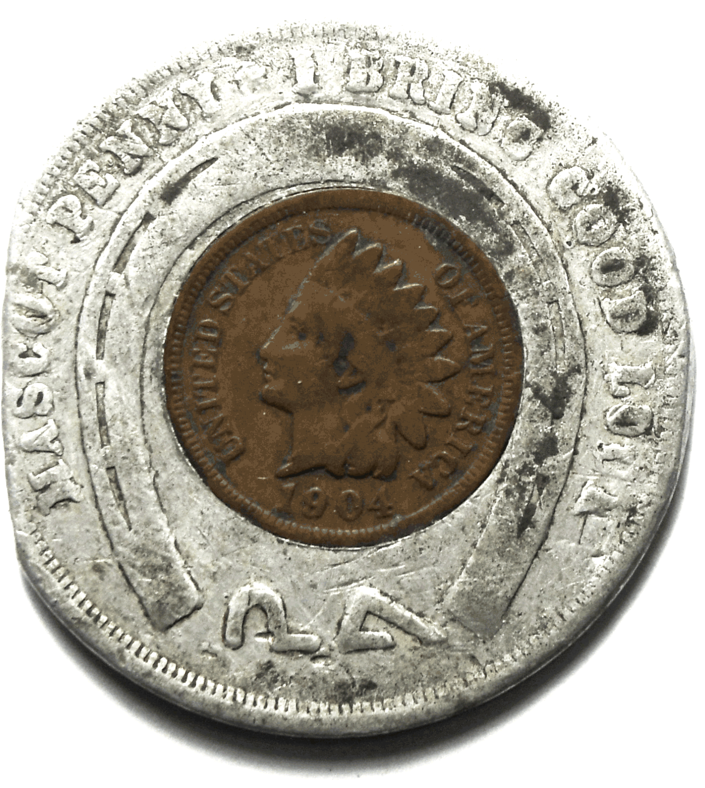 Encased Penny 1c 1904 Indian Head Cent St Louis Worlds Fair 38mm