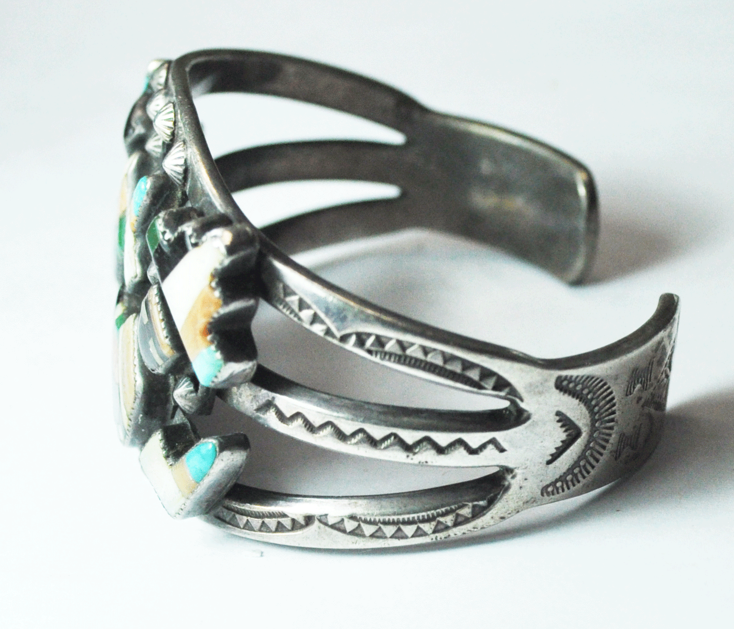 Sterling Silver Knifewing Inlay Rainbow Split Cuff Bracelet 36mm 7" Wrist