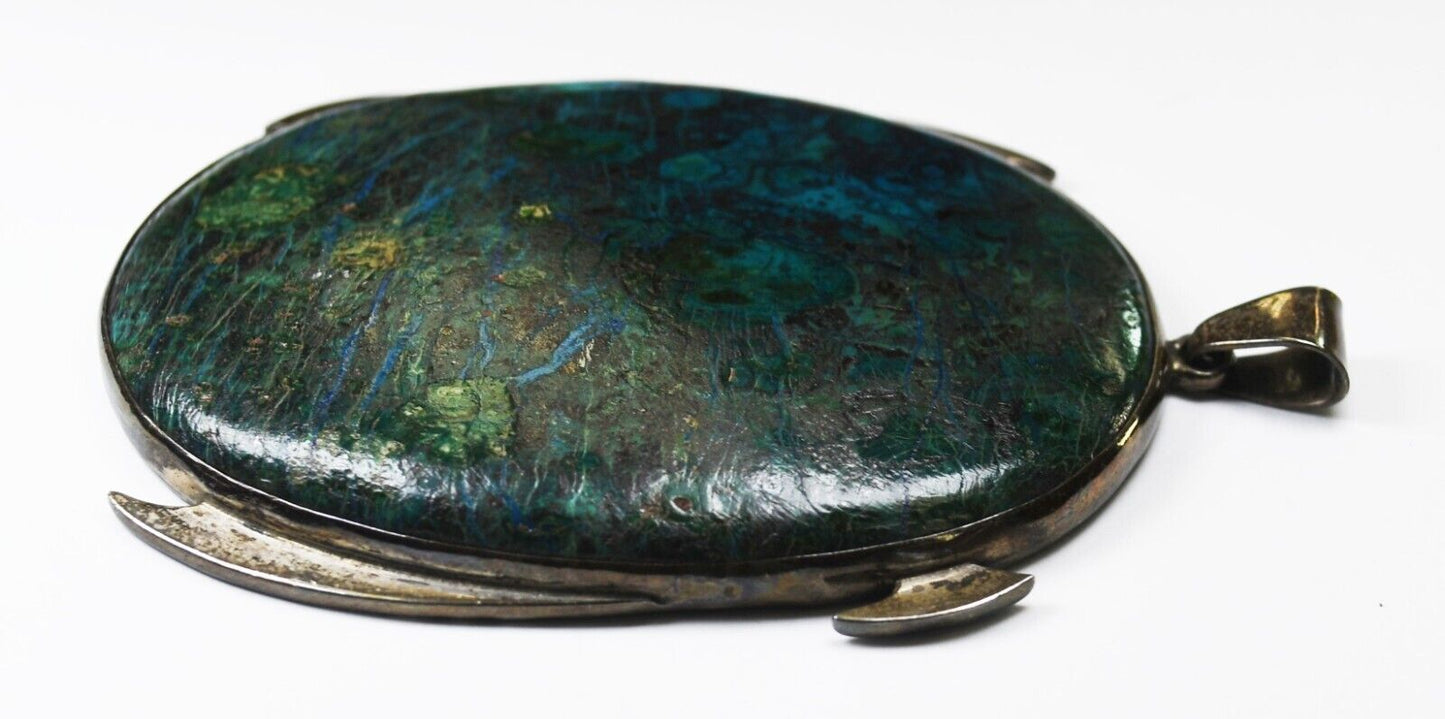 Sterling Silver Large Oval Chrysocolla Pendant 3-3/8" x 54mm