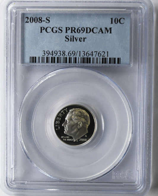 2008 S 10c Roosevelt Proof Dime Ten Cents PCGS PR69 DCAM Silver