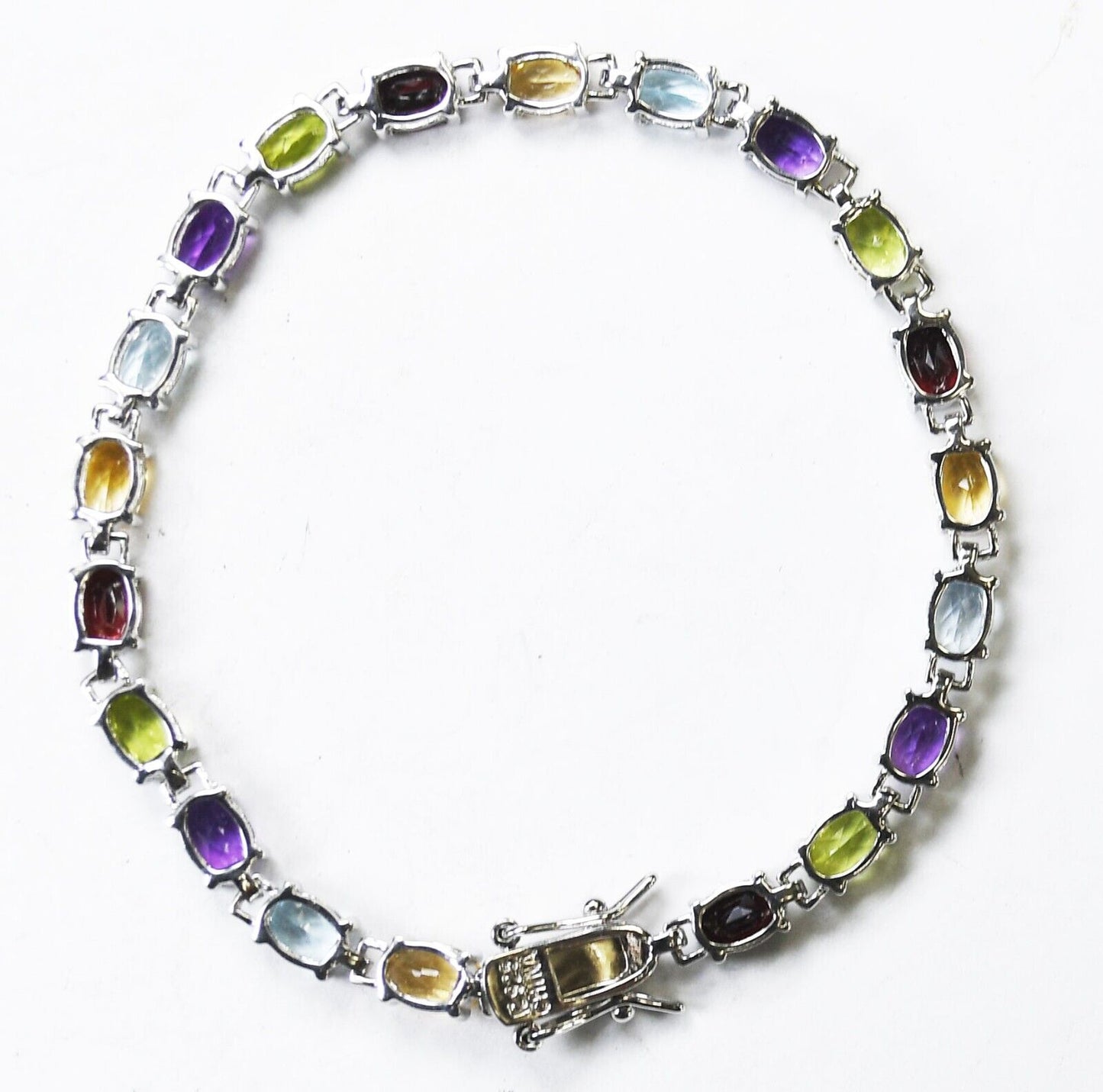 Sterling Silver Multi Color Stone Tennis Bracelet 4mm 7.25"
