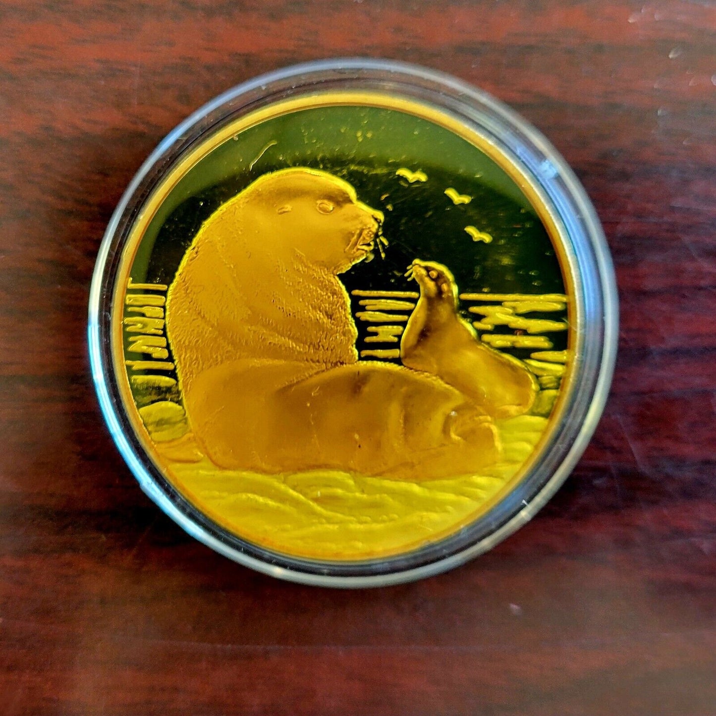 Enameled Steller Sea Lion 1oz .999 Fine Silver Round Art Medal Alaska Mint
