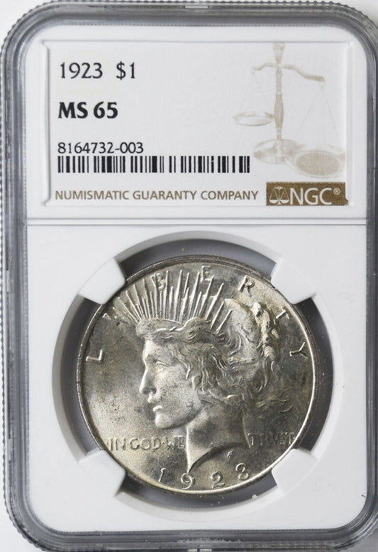 1923 $1 Peace Silver One Dollar US NGC MS65 Philadelphia