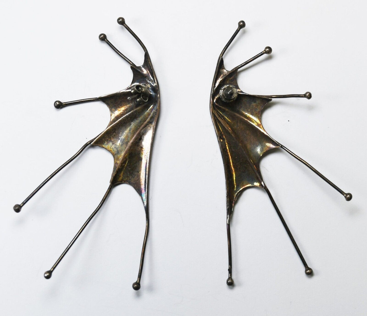 Sterling Dragon Bat Wing Halloween Angry Butterfly Earrings 80mm x 40mm