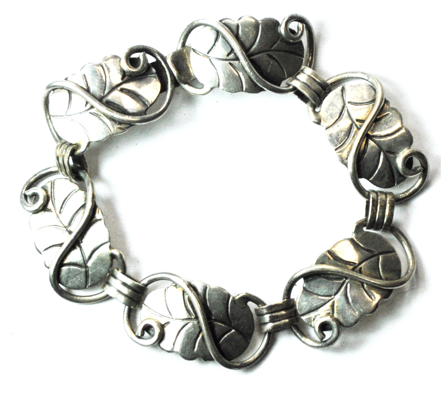 Sterling Silver Mexico Quinto Leaf Floral Link Hook Bracelet 7" 14mm 22.6g
