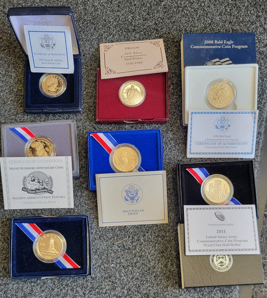 US Mint 1986, 03, 91, 82, 08, 99, 11, Commemorative Coin Set Army, Ellis, Susan